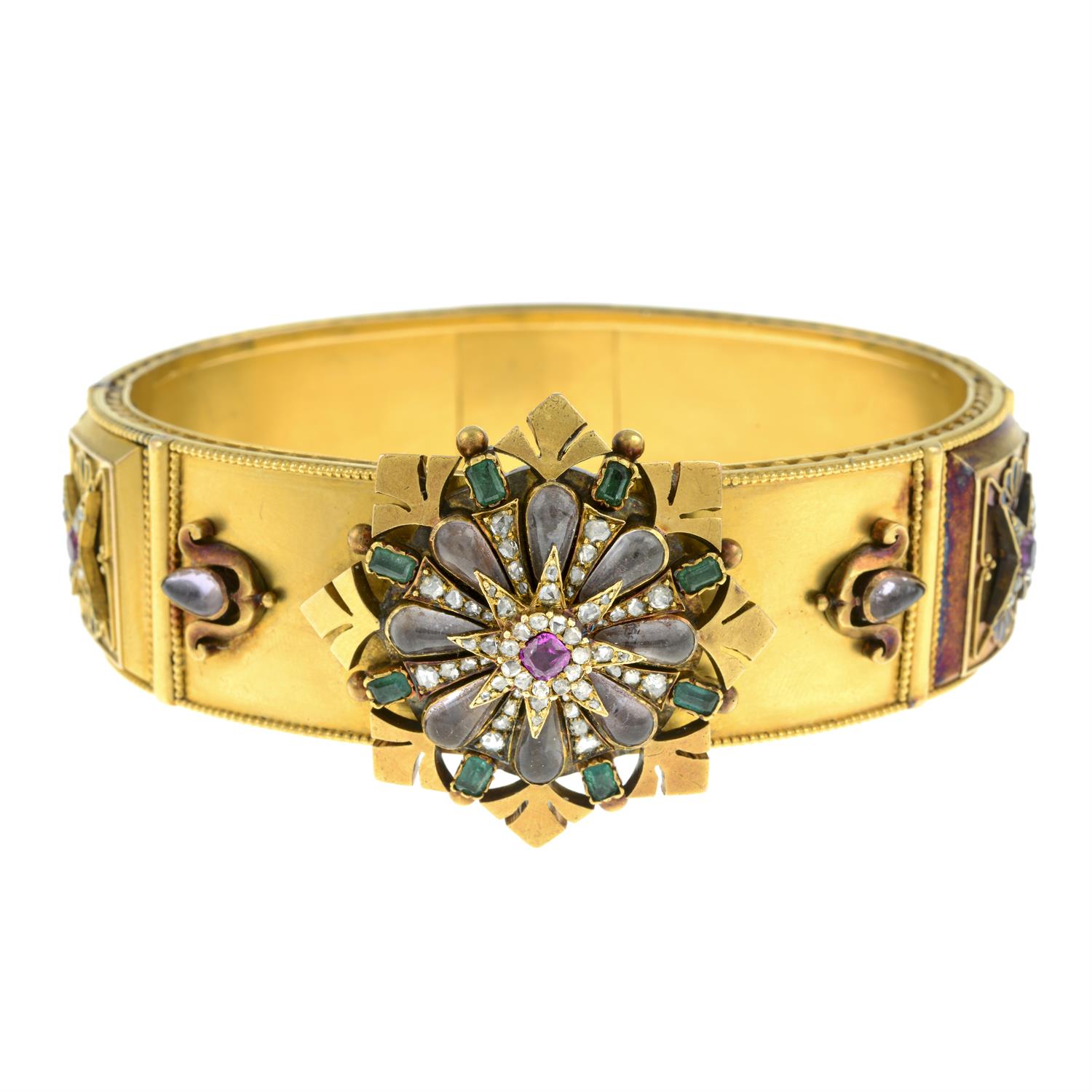 Gold gem and enamel bangle, by Carlo Giuliano - Image 2 of 5