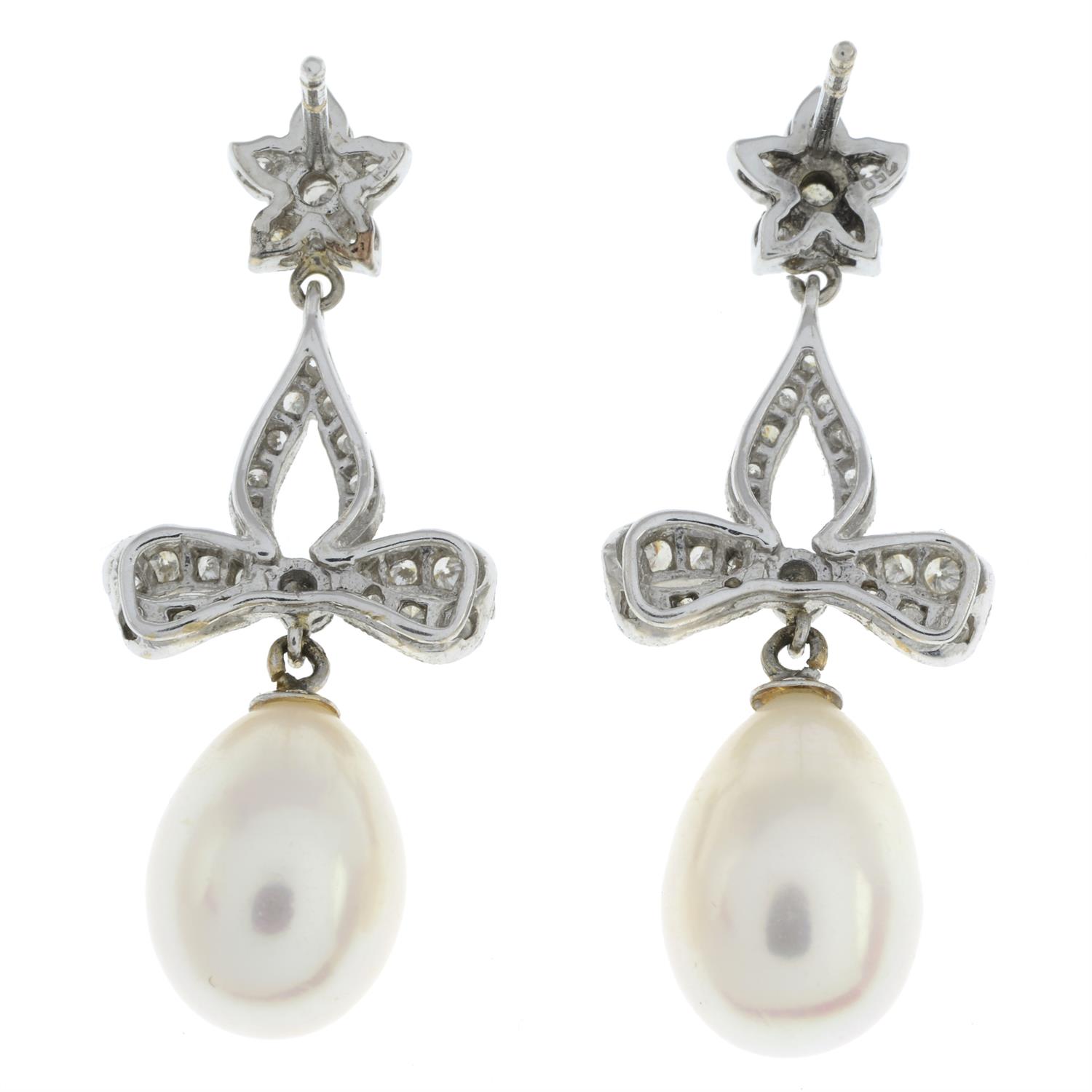 Cultured pearl and diamond earrings - Image 3 of 4