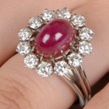 Mid 20th century platinum and gold, ruby and diamond ring