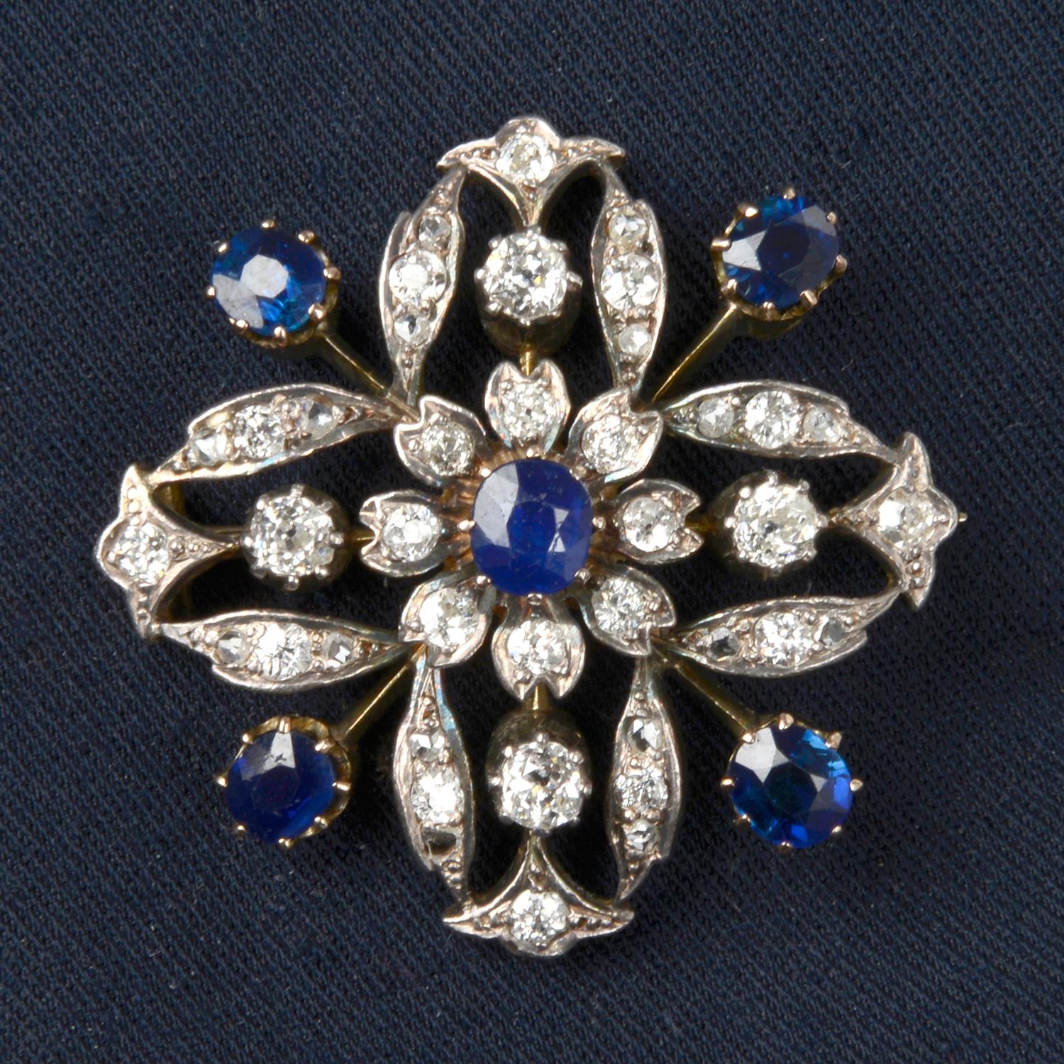 Victorian silver and gold, sapphire and diamond brooch