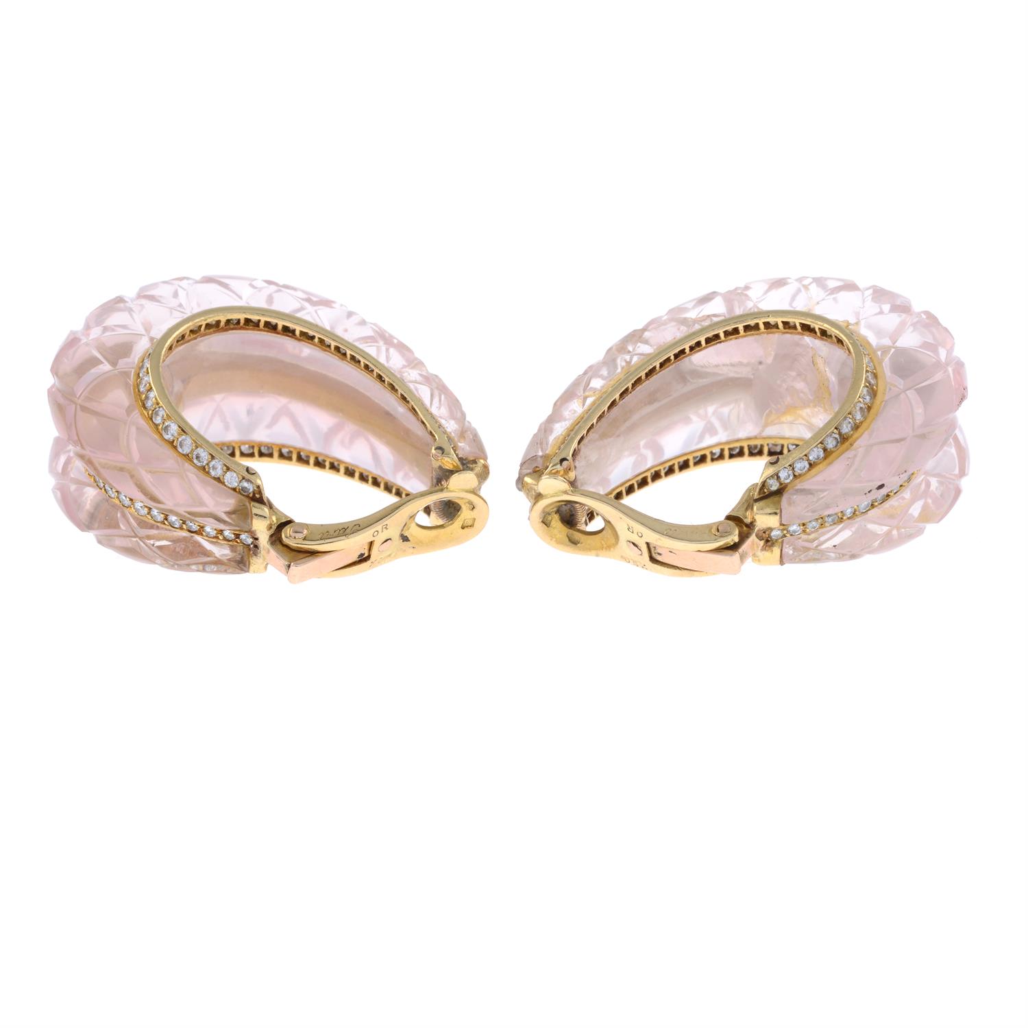 Rose quartz and diamond earrings, by Cartier - Image 3 of 3