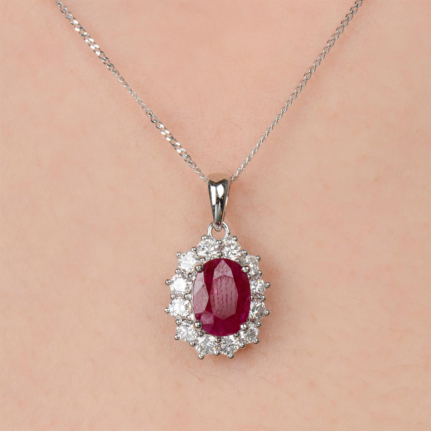 18ct gold ruby and diamond pendant, with chain