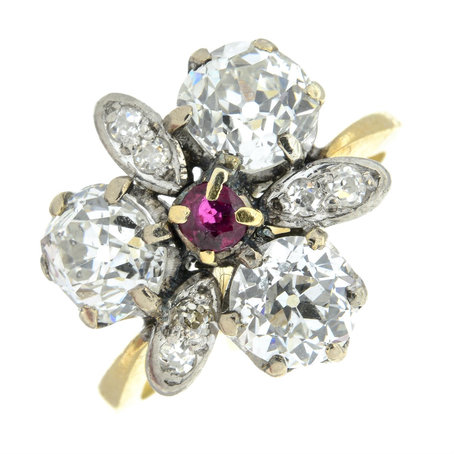 Diamond and spinel floral cluster ring - Image 2 of 5