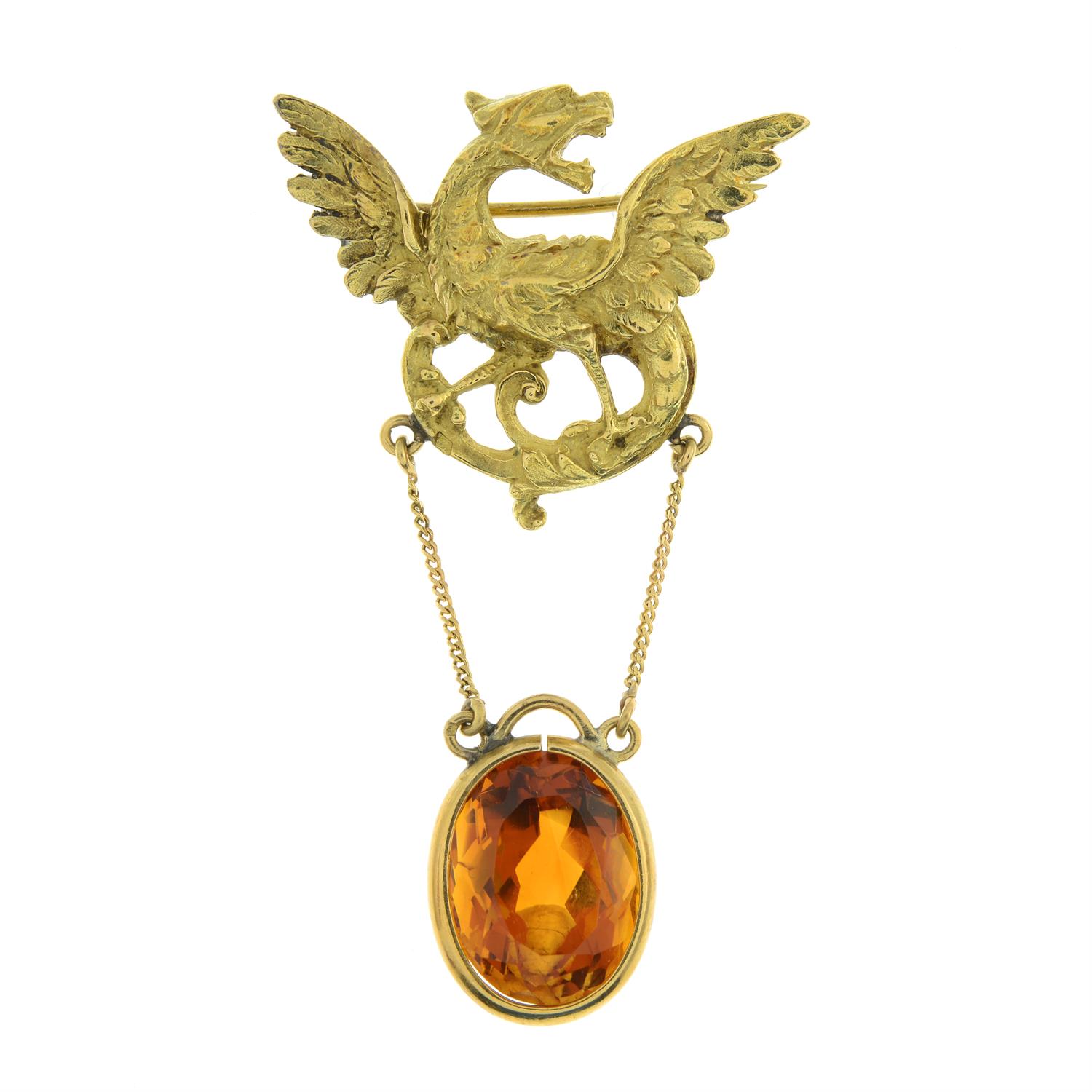 Early 20th century gold griffin brooch - Image 2 of 4