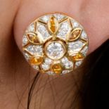 Diamond and 'yellow' diamond earrings