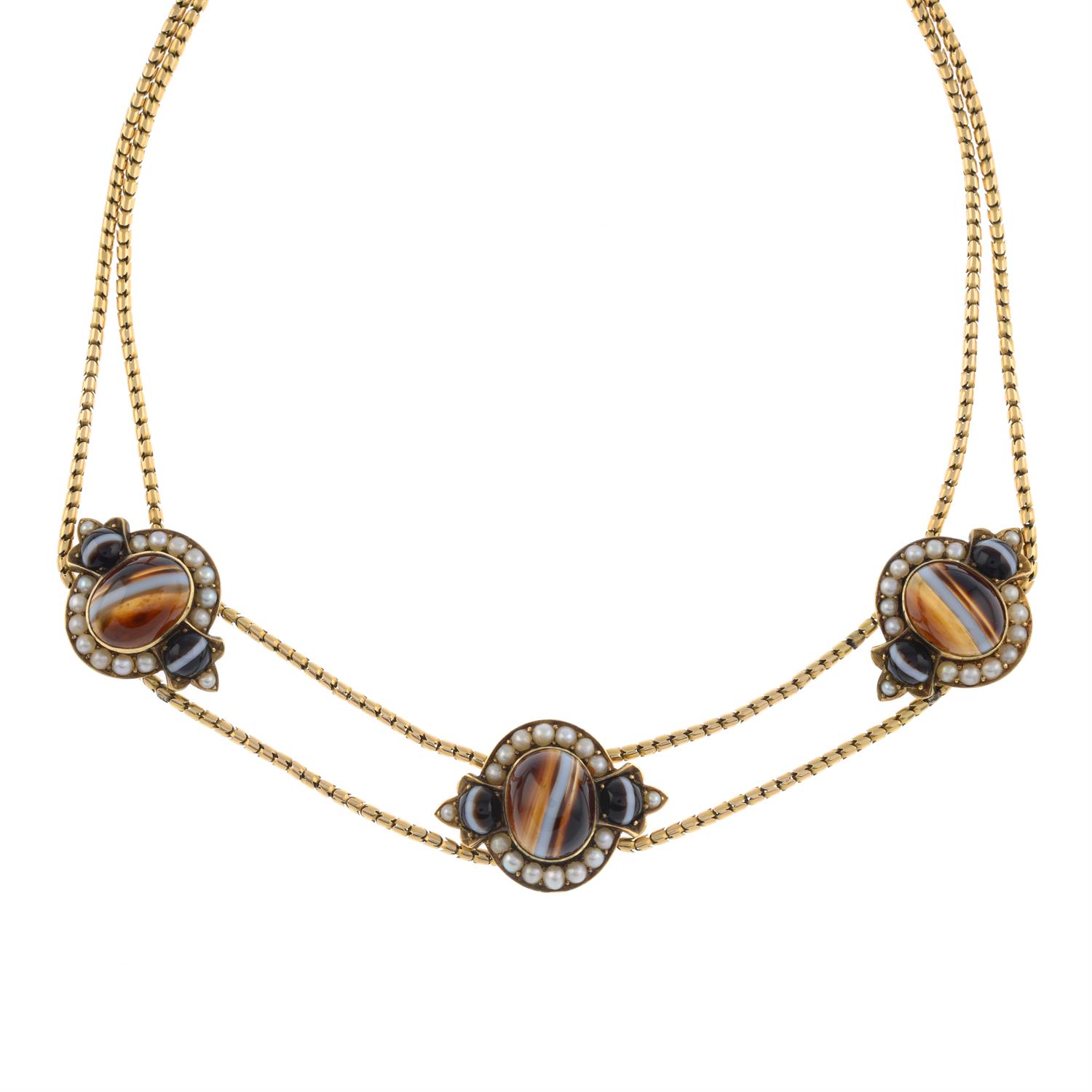 Victorian gold agate and split pearl necklace - Image 3 of 4