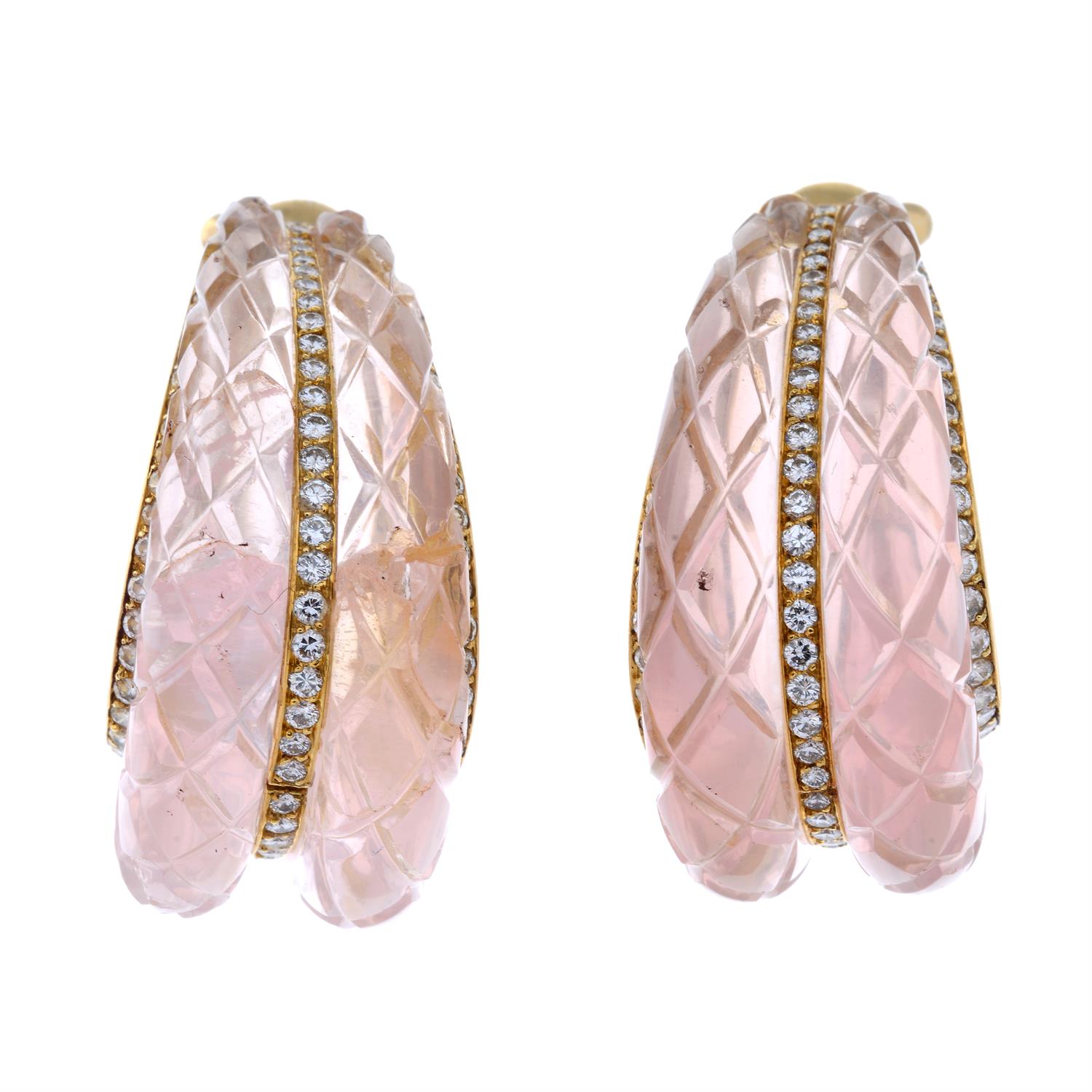 Rose quartz and diamond earrings, by Cartier - Image 2 of 3