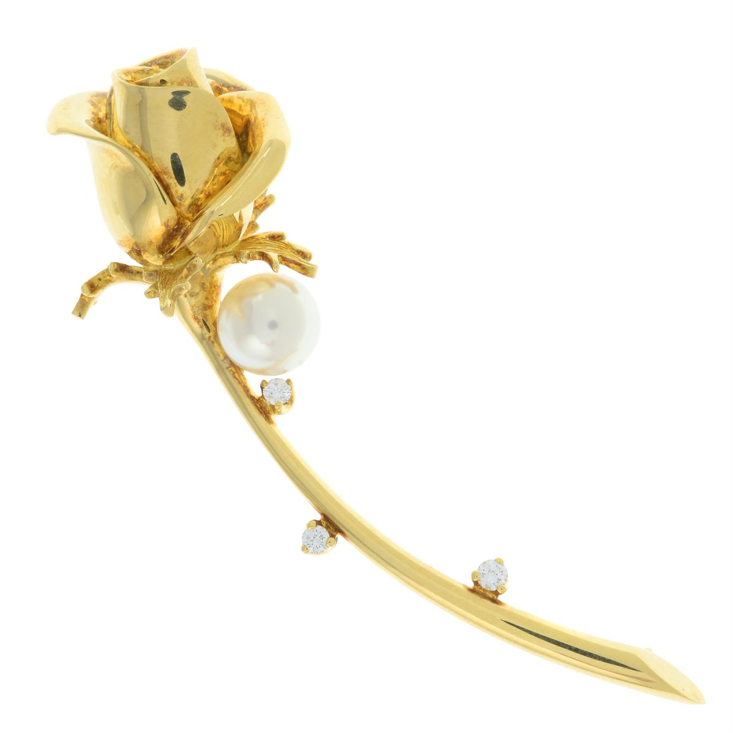 Cultured pearl and diamond rose brooch, by Mikimoto - Image 2 of 5