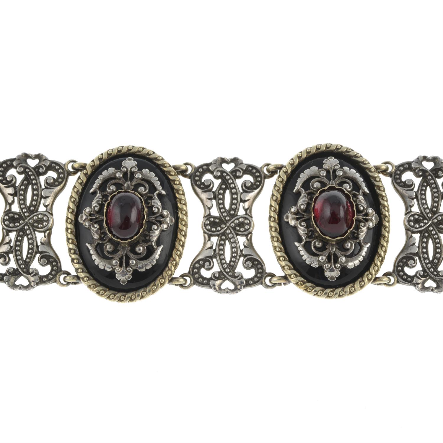 Silver and gold, garnet and enamel bracelet, J. Wiese - Image 3 of 6