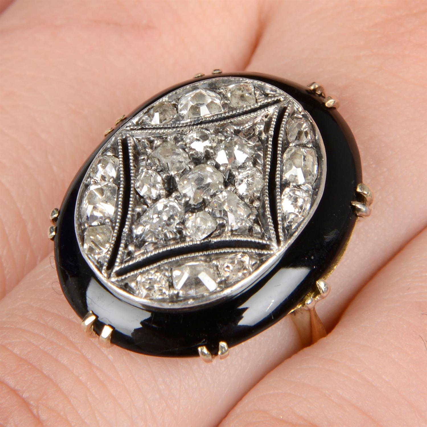 Art Deco silver and gold, diamond and onyx ring