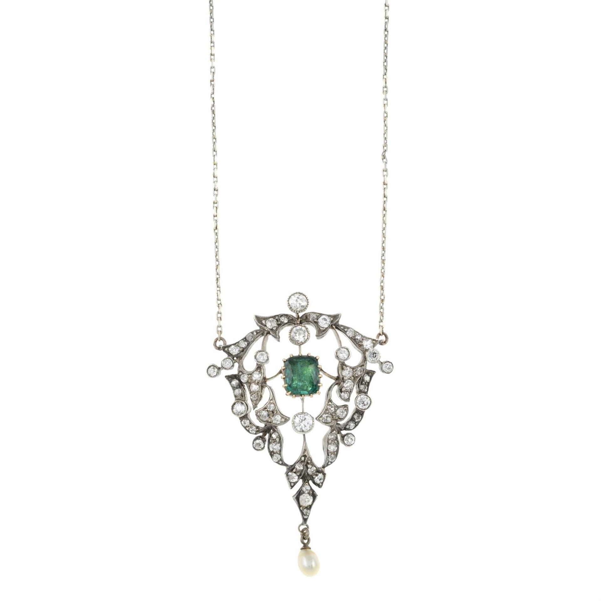 19th century emerald, diamond and pearl necklace - Image 2 of 7