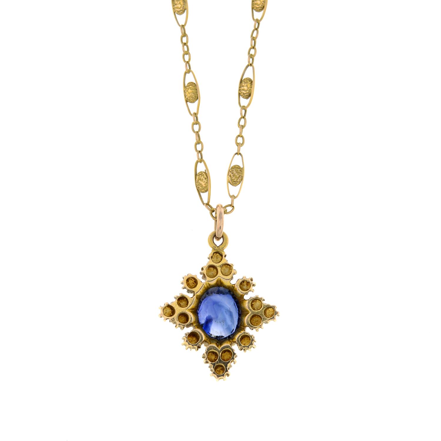 15ct gold sapphire and split pearl pendant and chain - Bild 3 aus 6