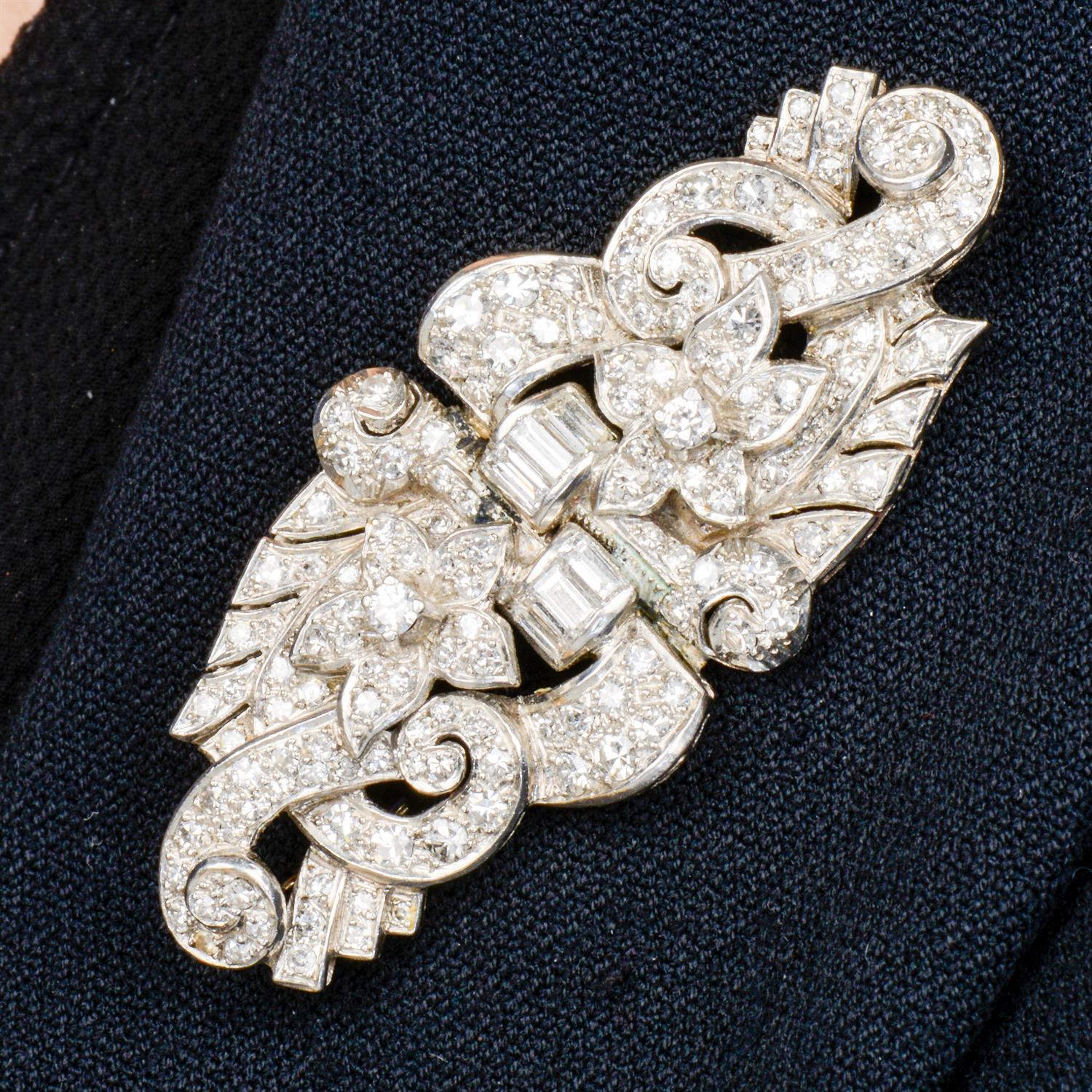 Mid 20th century platinum diamond brooch