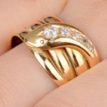 Early 20th century 18ct gold diamond snake ring