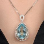 Aquamarine and diamond pendant, with chain