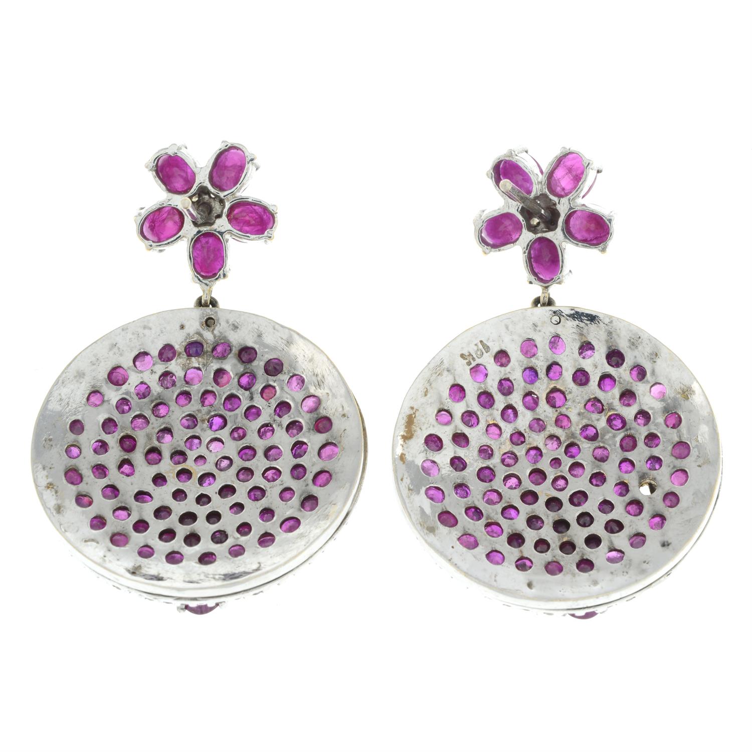 Ruby and diamond floral earrings - Image 3 of 4