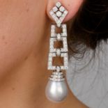 Pearl and diamond earrings