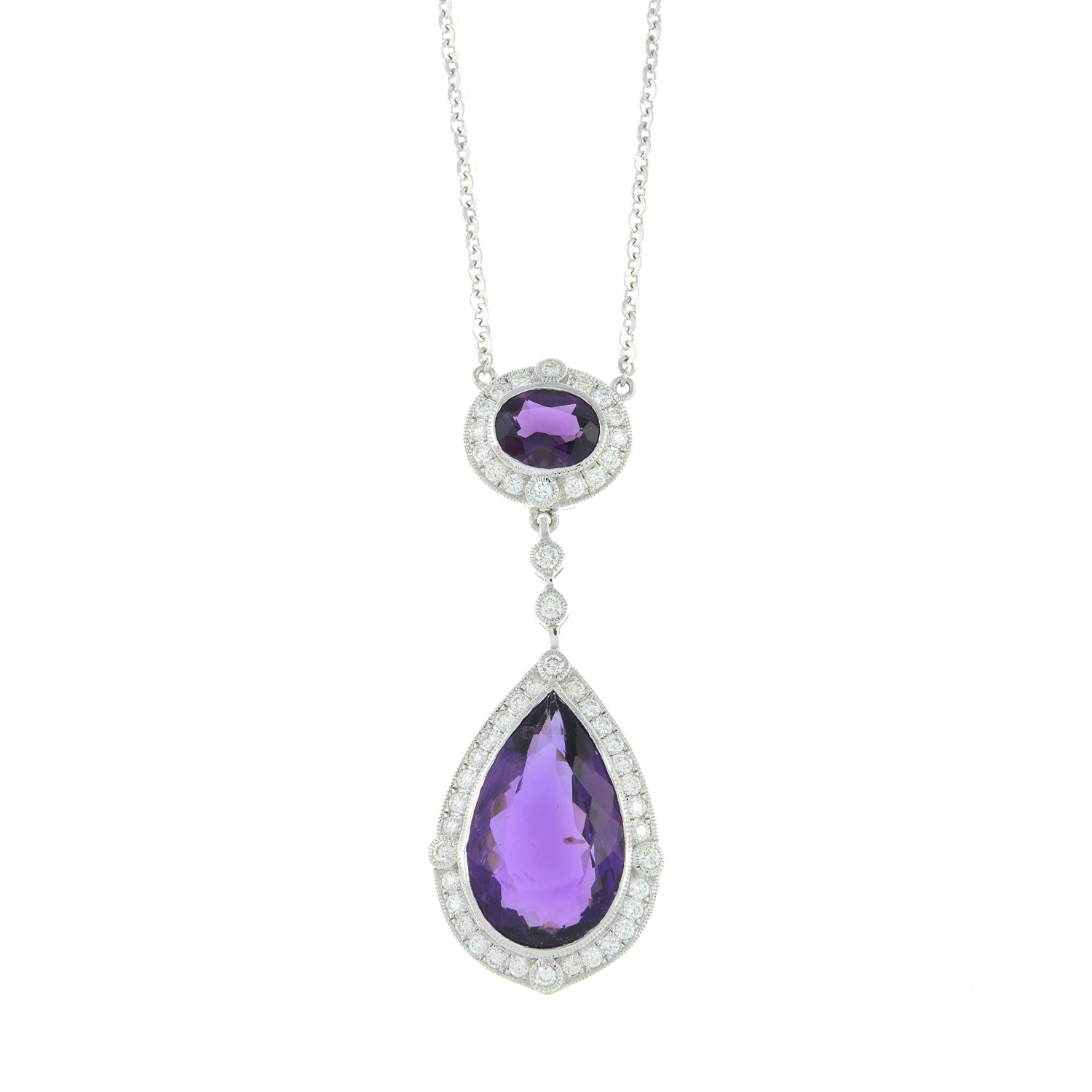 Amethyst and diamond pendant - Image 2 of 5