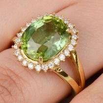 Green tourmaline and diamond cluster ring