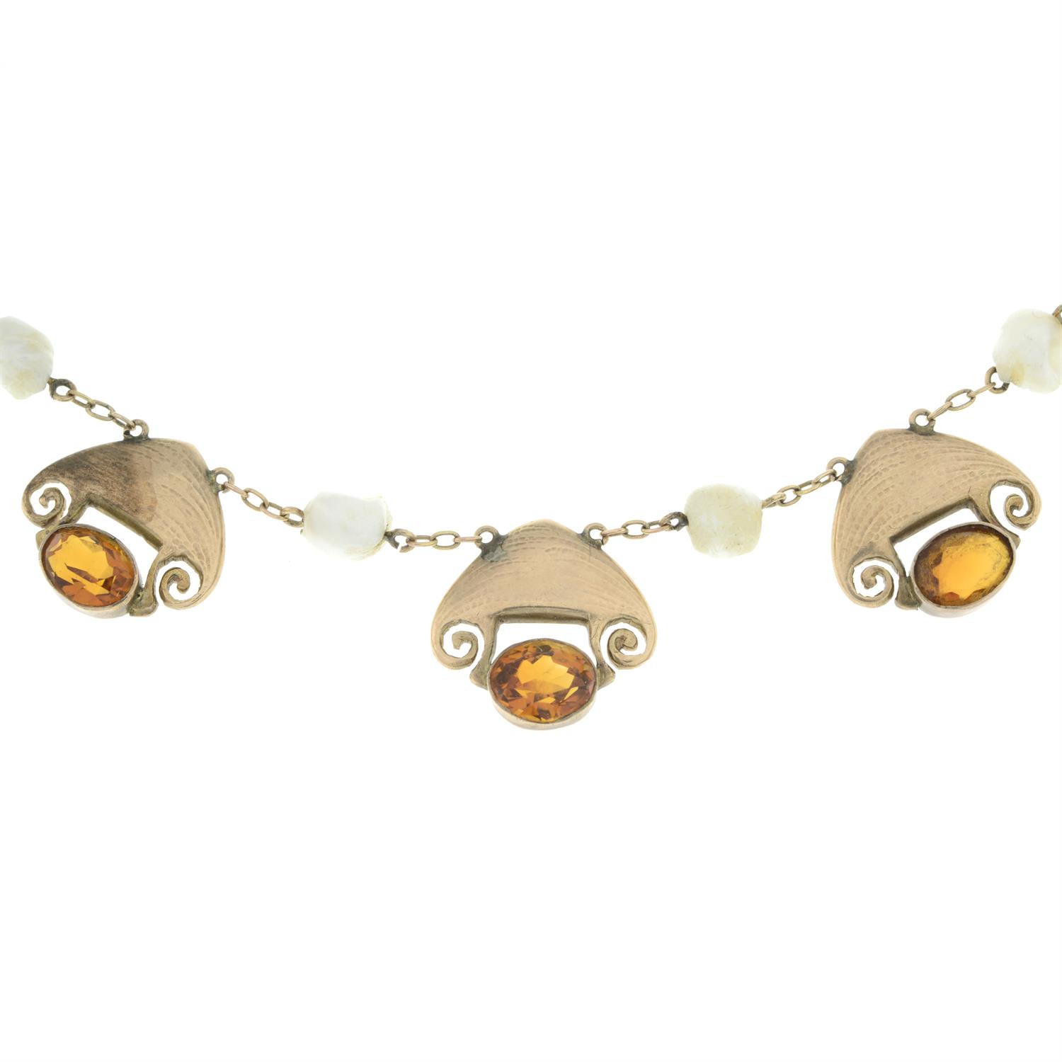Citrine and baroque pearl necklace, by Liberty & Co. - Bild 4 aus 6