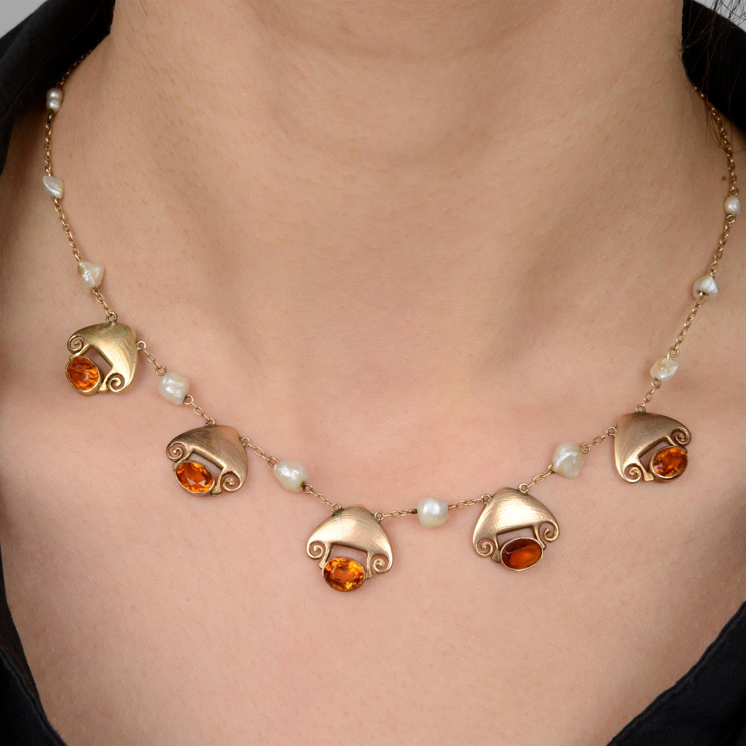 Citrine and baroque pearl necklace, by Liberty & Co. - Bild 6 aus 6