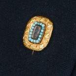 19th century gold turquoise memorial brooch