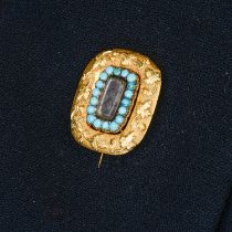 19th century gold turquoise memorial brooch