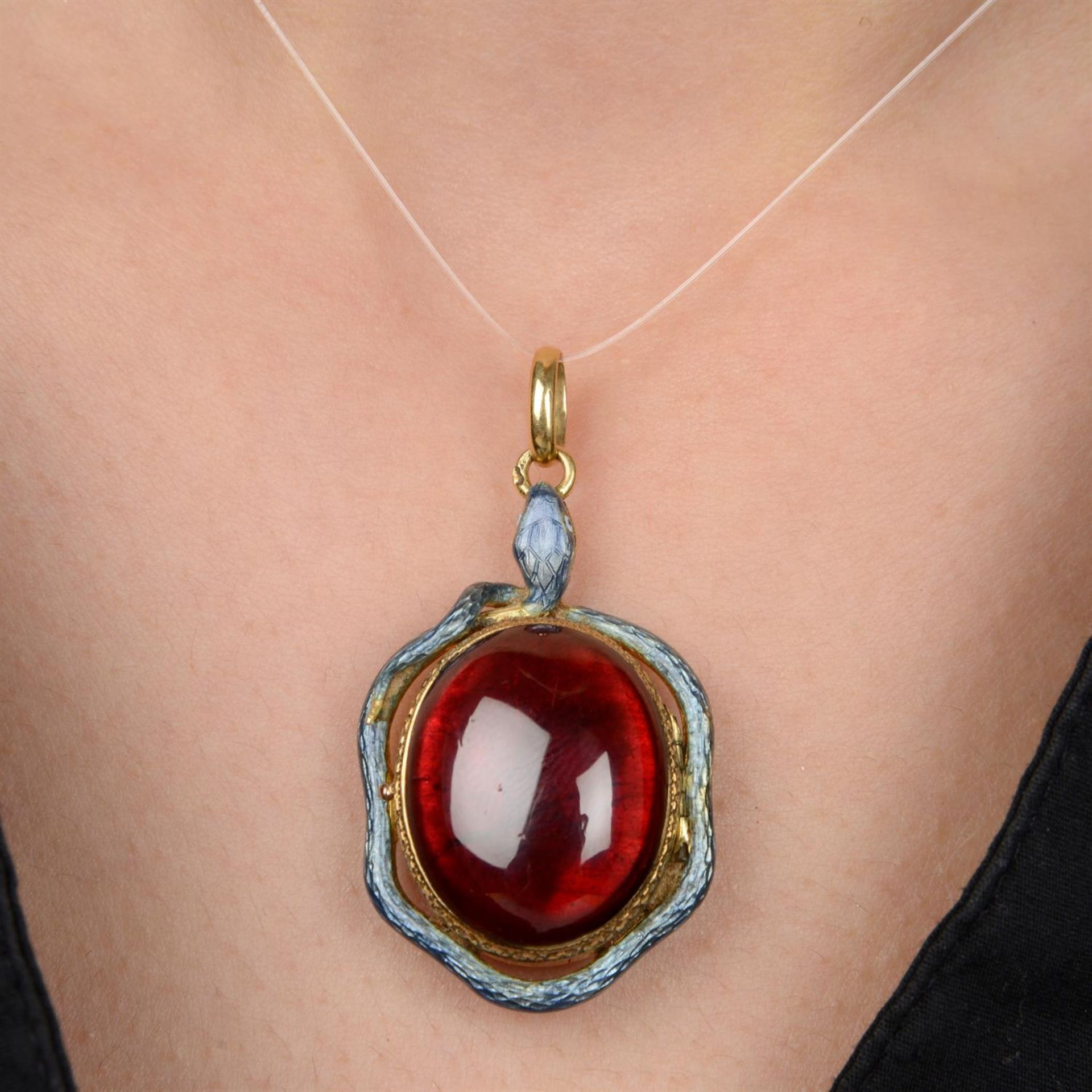 19th century 18ct gold garnet and enamel snake locket - Image 6 of 6