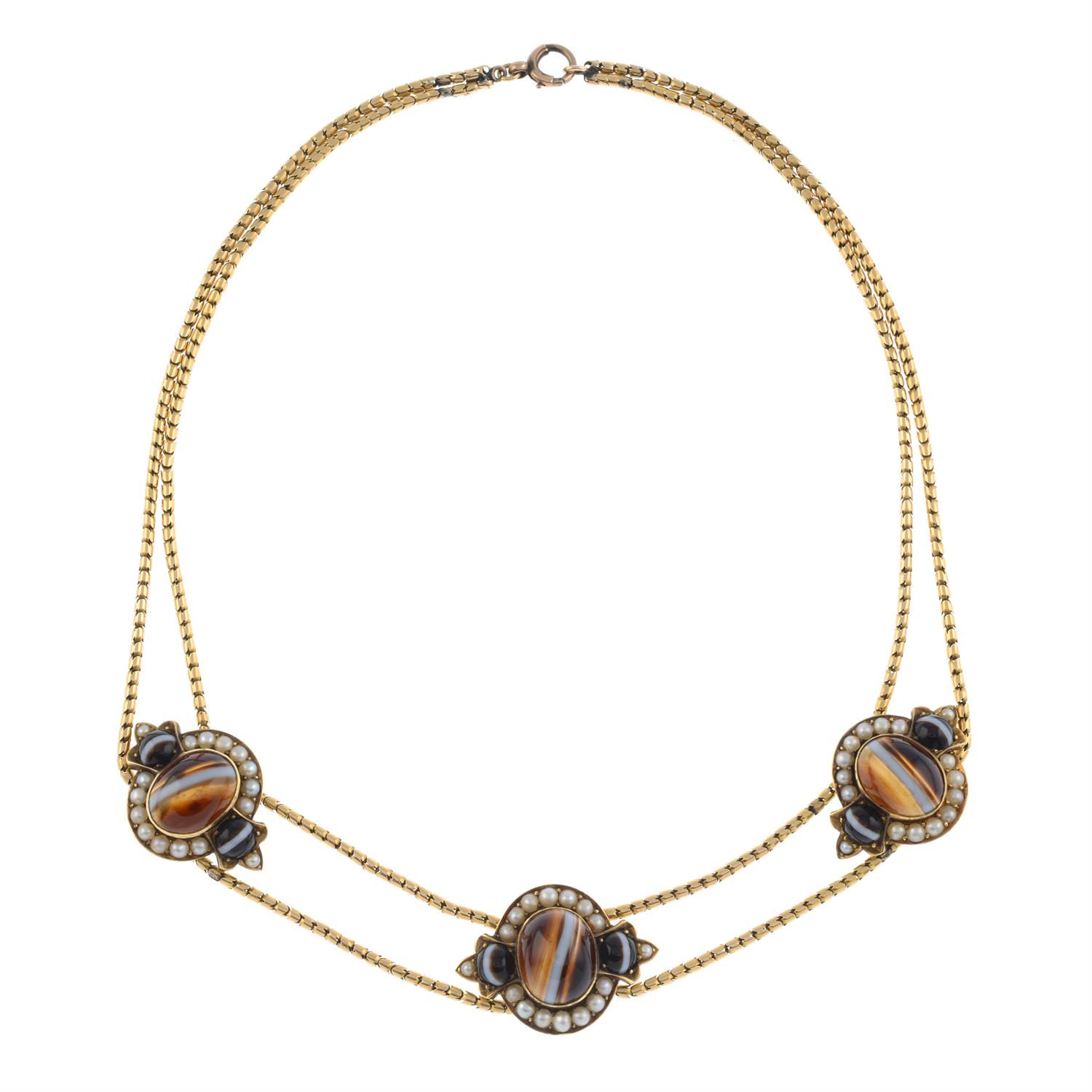 Victorian gold agate and split pearl necklace - Image 2 of 4