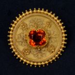 Victorian Etruscan Revival gold citrine brooch