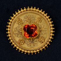 Victorian Etruscan Revival gold citrine brooch