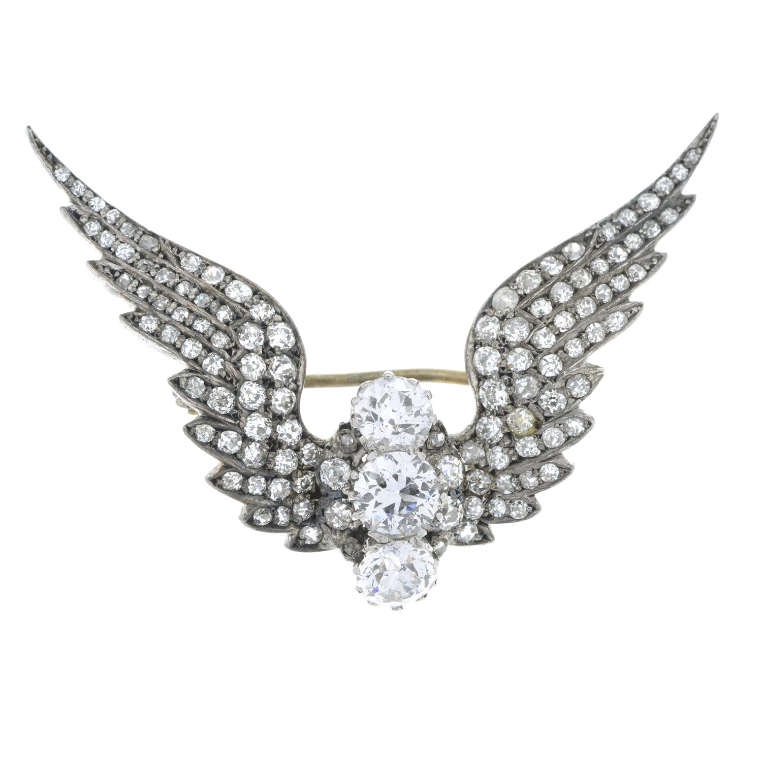 Victorian old-cut diamond wings brooch - Image 2 of 4