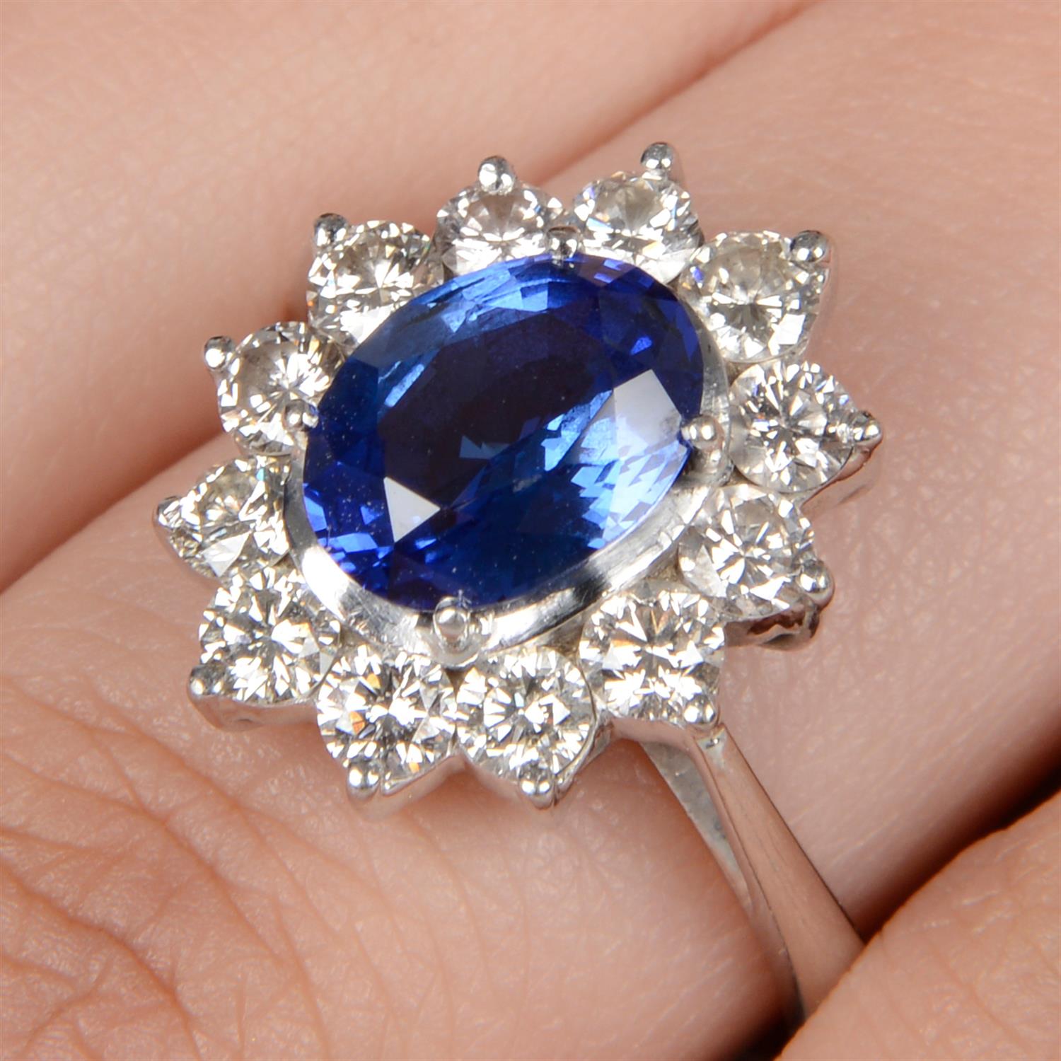 Sapphire and diamond cluster ring