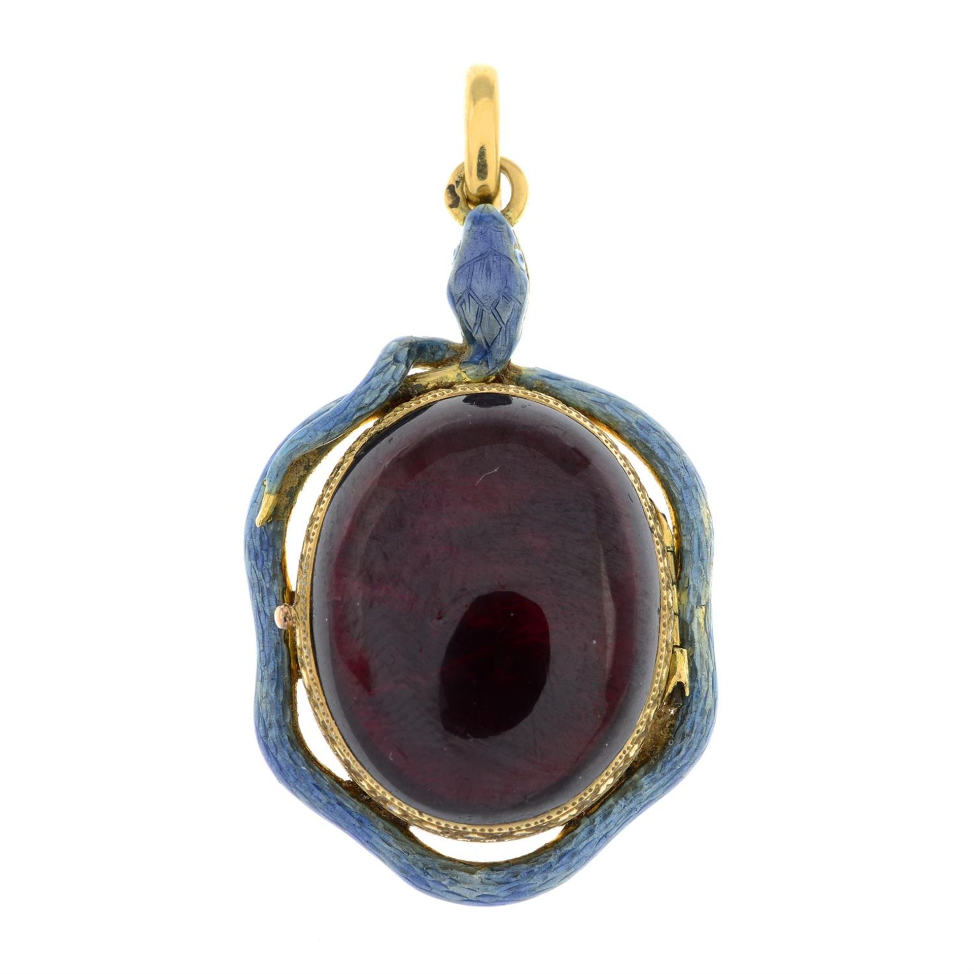 19th century 18ct gold garnet and enamel snake locket - Image 2 of 6