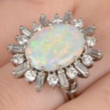 Mid 20th century gold opal and diamond cluster ring