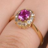 19th century gold Burmese pink sapphire and diamond ring