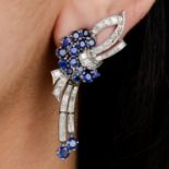 Mid 20th century platinum sapphire and diamond earrings
