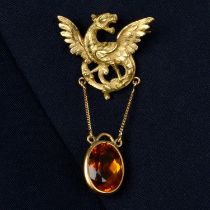 Early 20th century gold griffin brooch