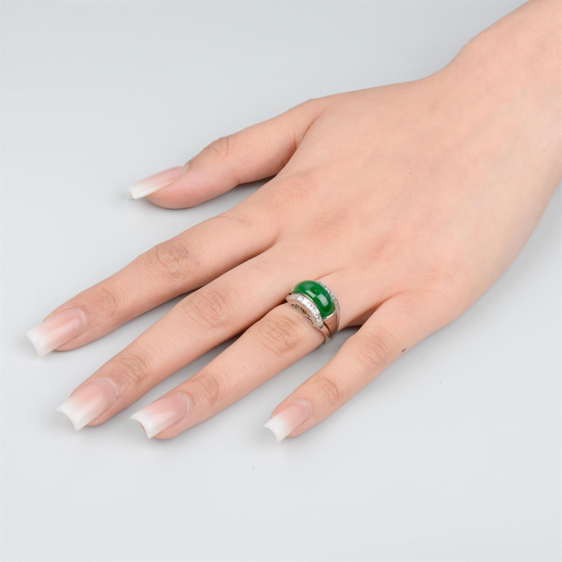 Jade and diamond saddle ring - Image 5 of 5