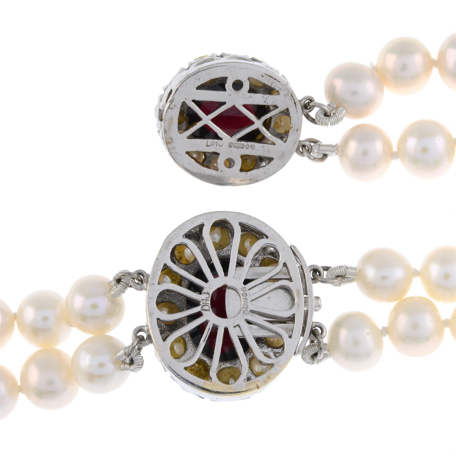 Cultured pearl two-row necklace and bracelet - Image 5 of 6