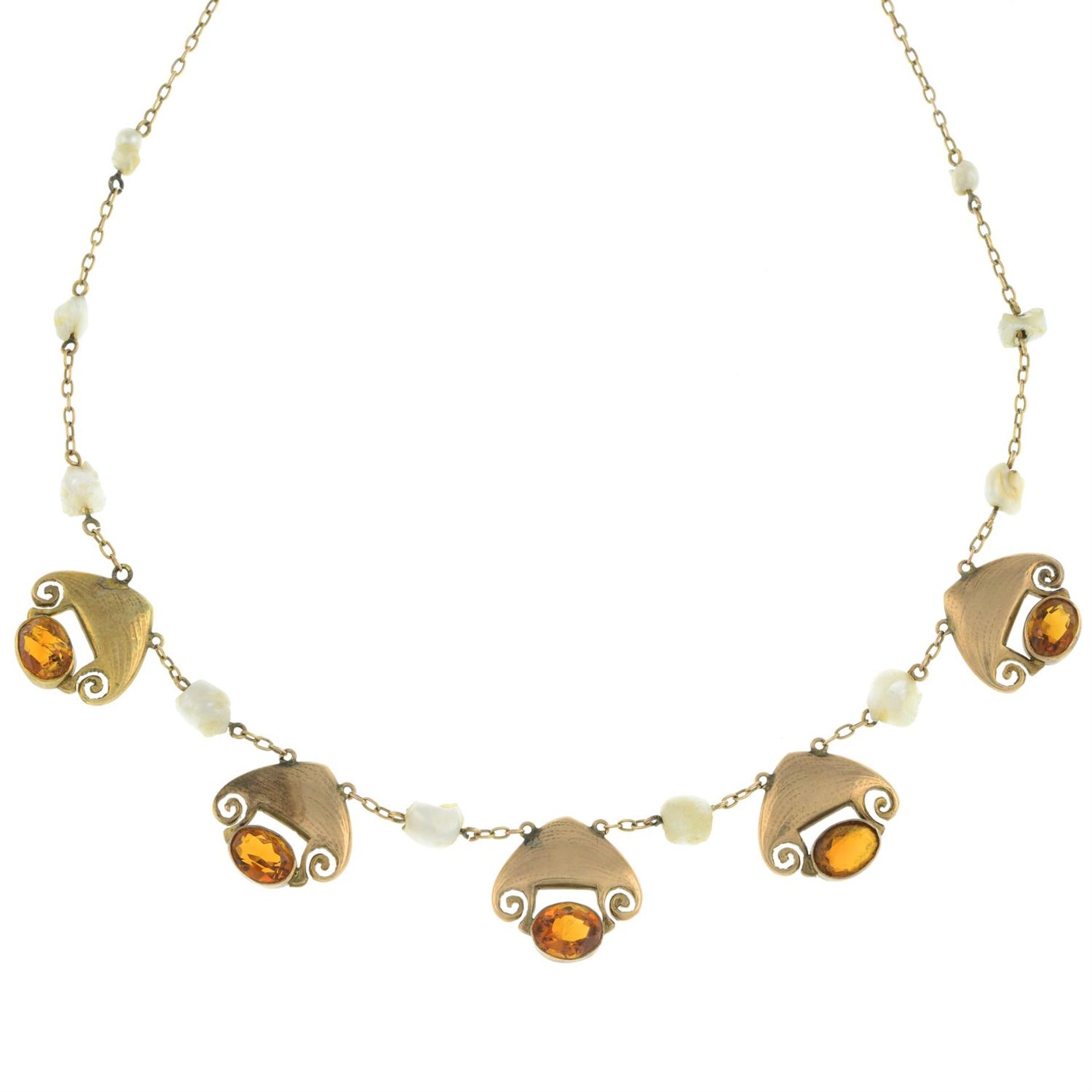 Citrine and baroque pearl necklace, by Liberty & Co. - Image 2 of 6