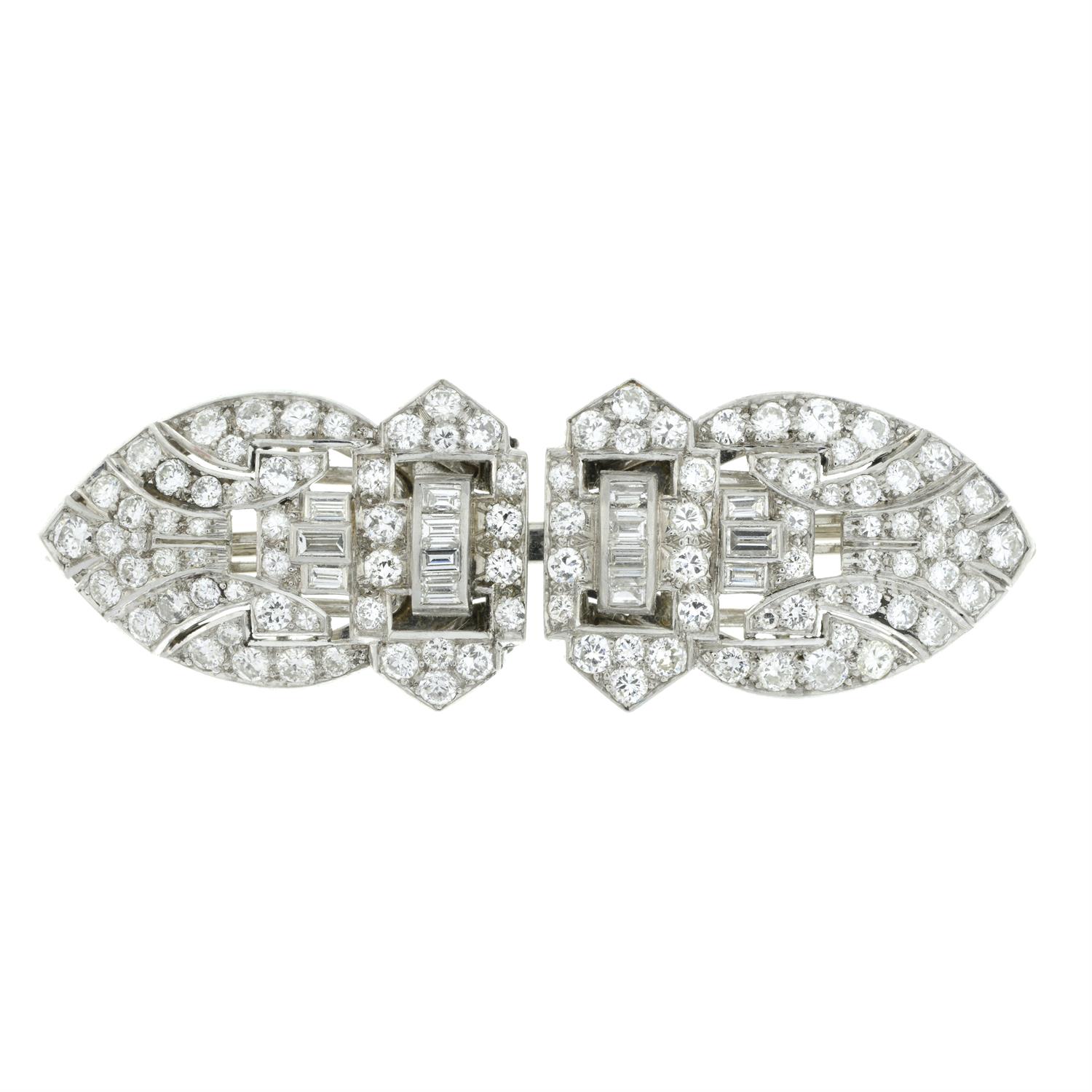 Art Deco platinum and gold diamond double clip brooch - Image 2 of 4