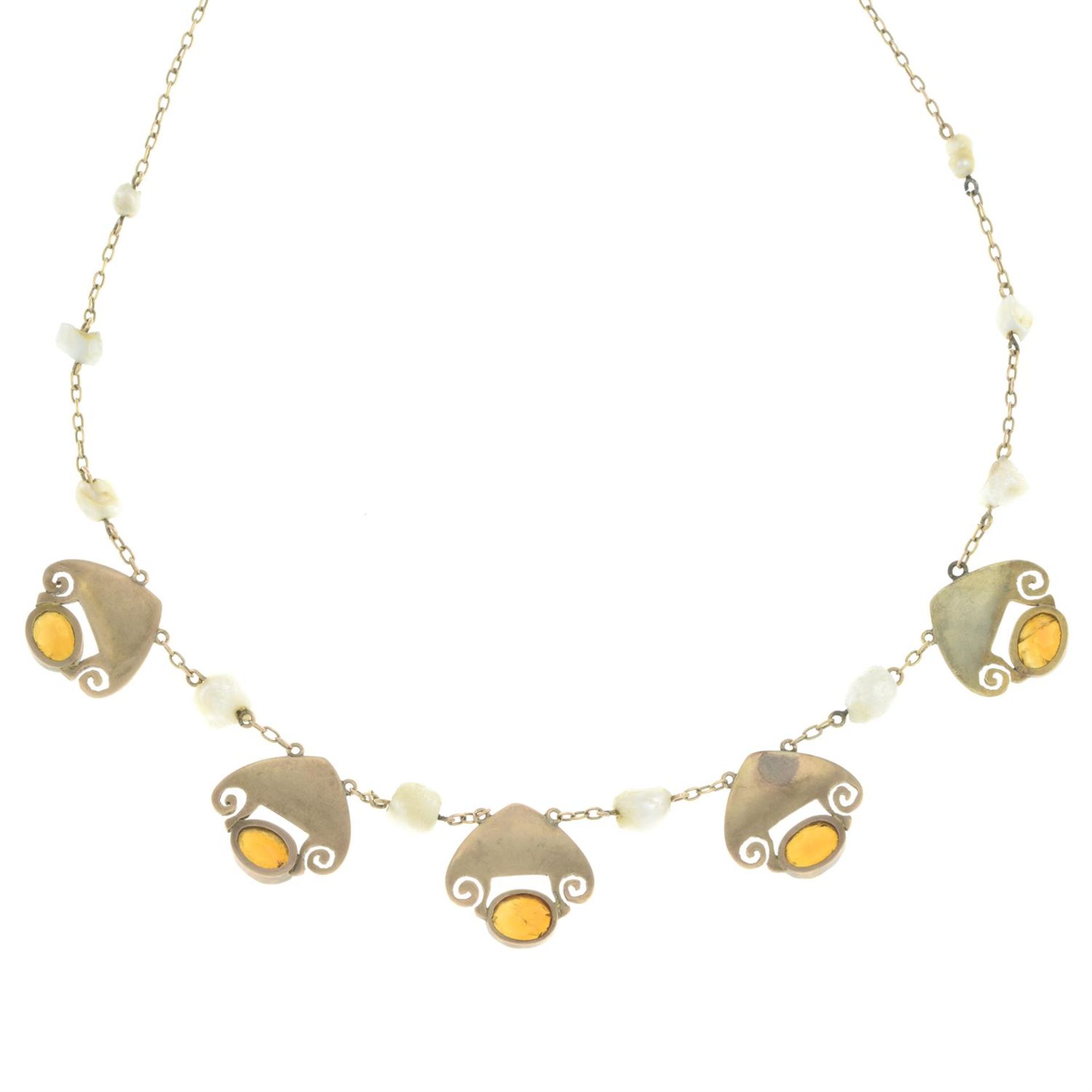 Citrine and baroque pearl necklace, by Liberty & Co. - Image 5 of 6