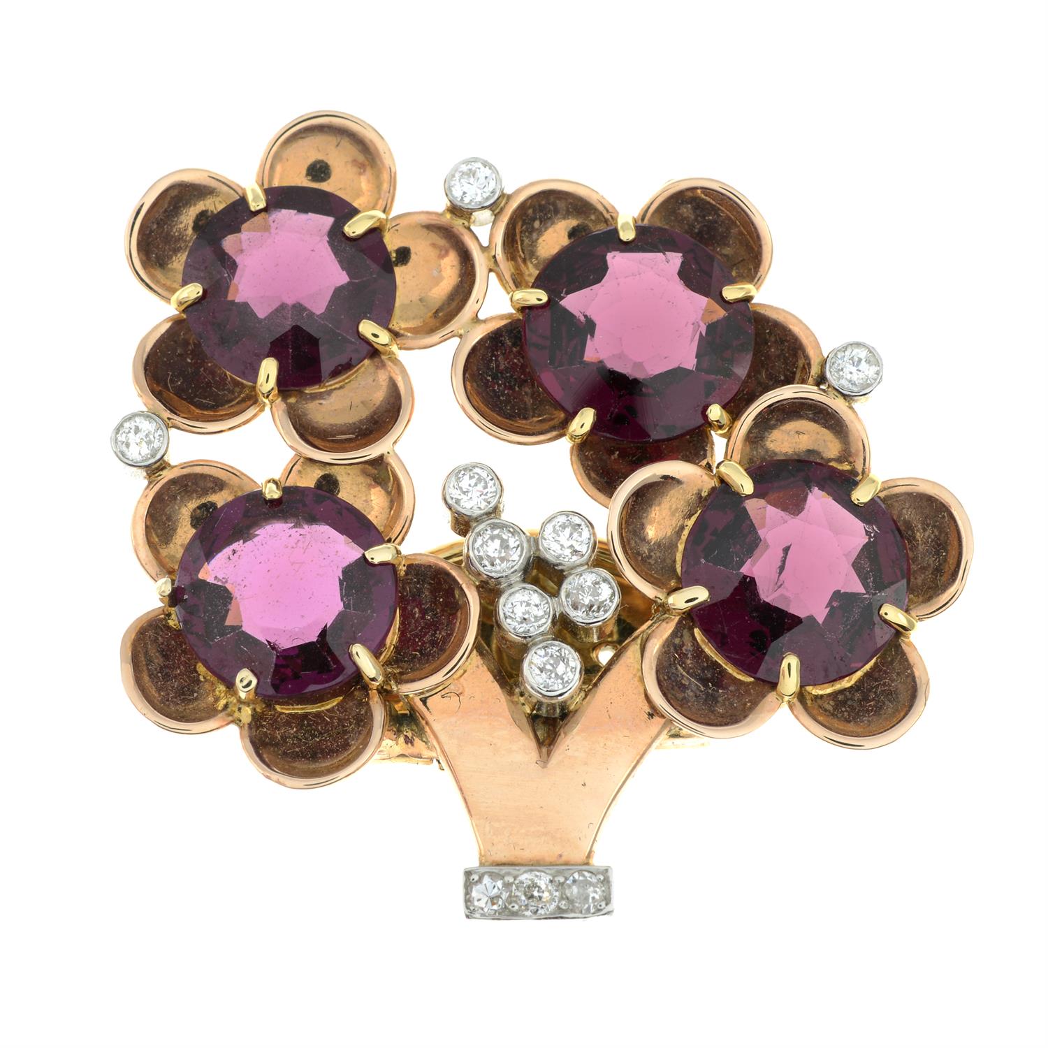 Mid 20th century gold garnet and diamond clip, by Cartier - Image 2 of 4