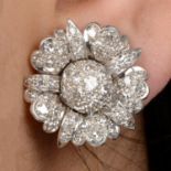 Mid 20th century platinum diamond floral earrings