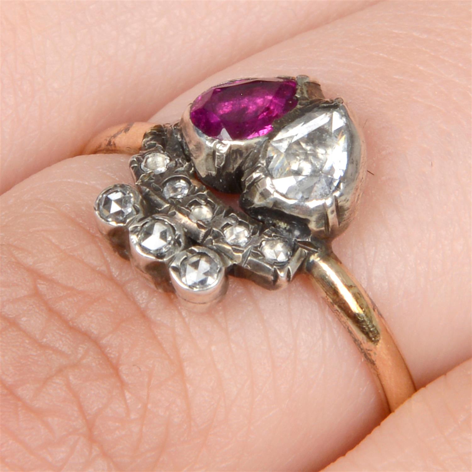 19th century ruby and diamond crowned hearts ring