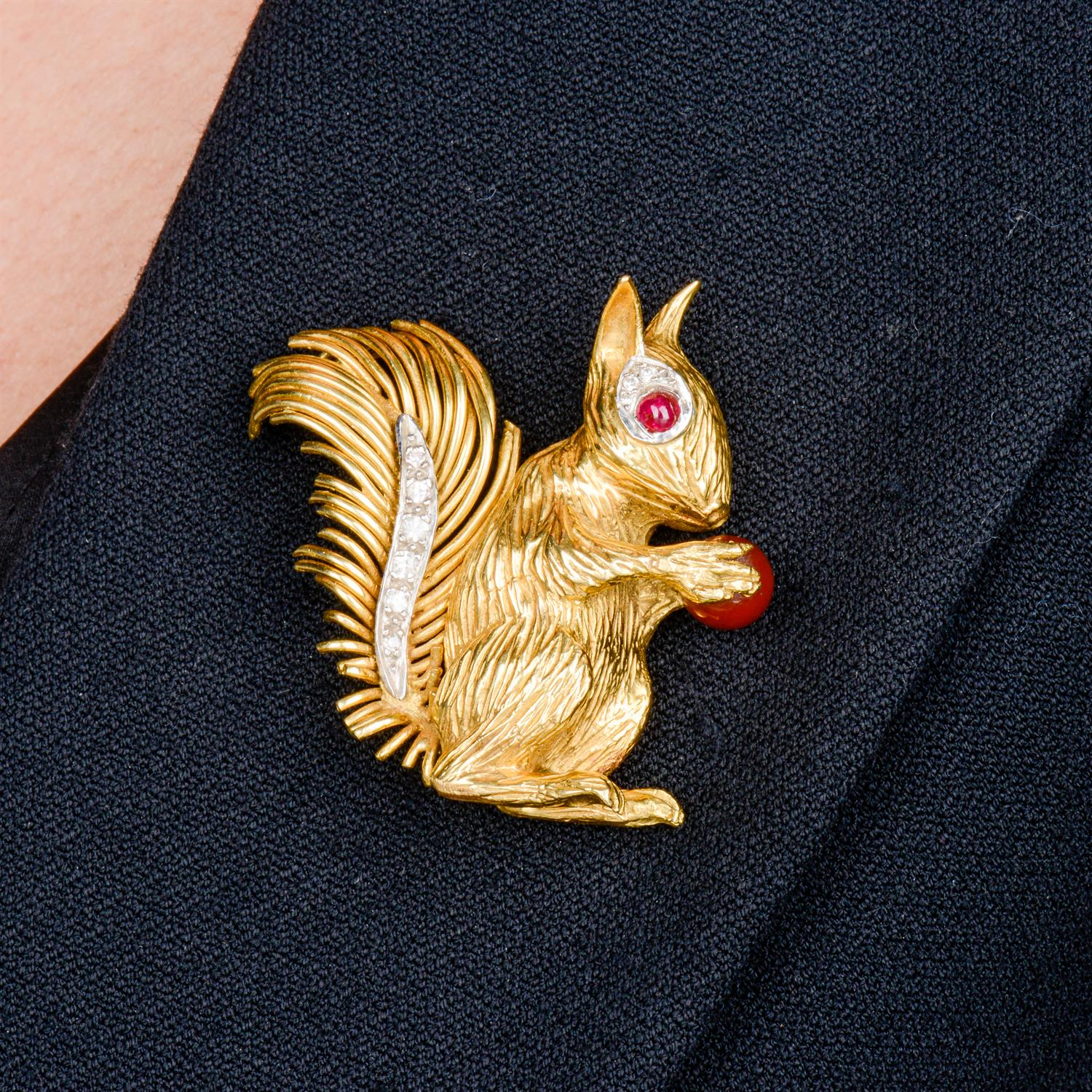 18ct gold gem-set squirrel brooch, by Kutchinsky