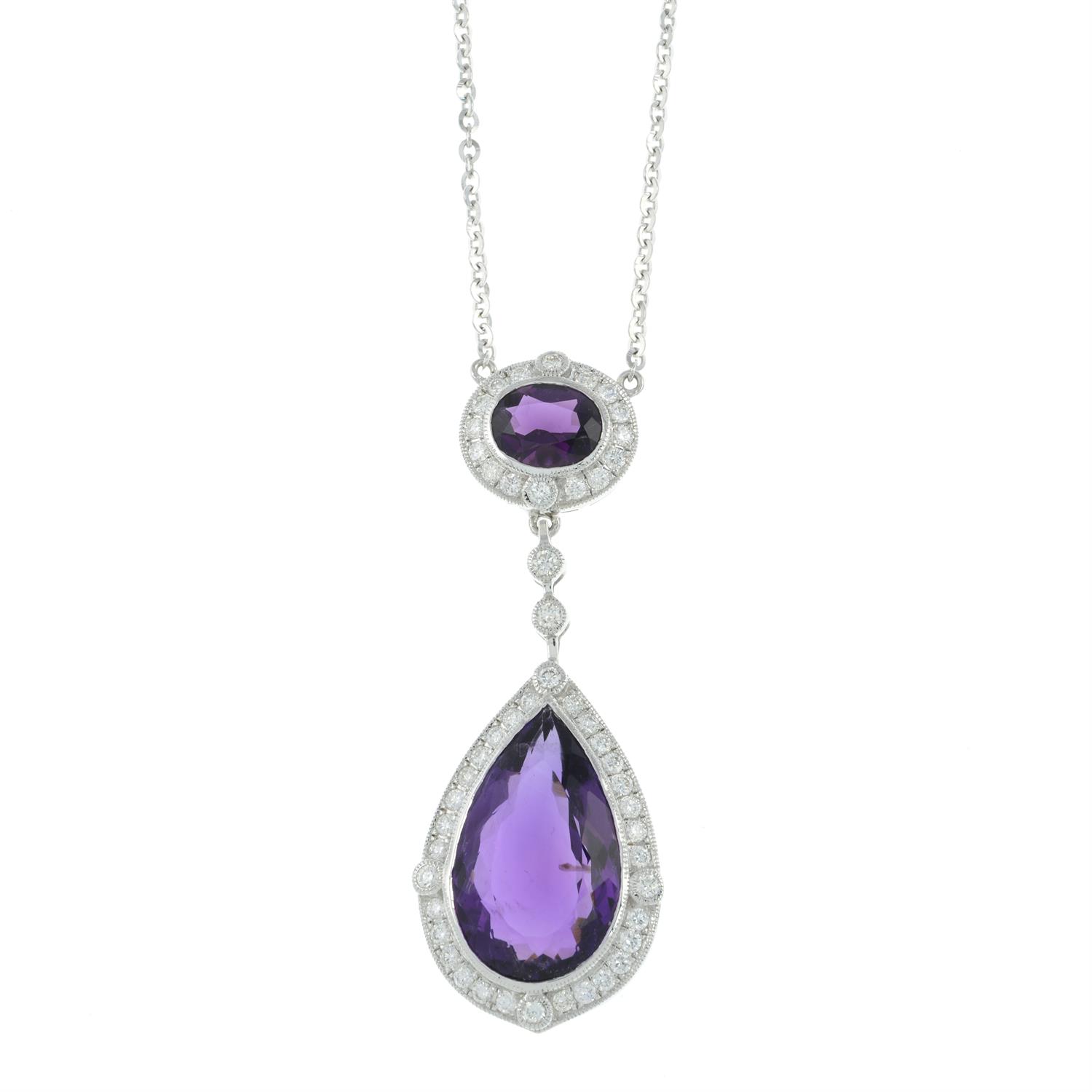 Amethyst and diamond pendant - Image 3 of 5