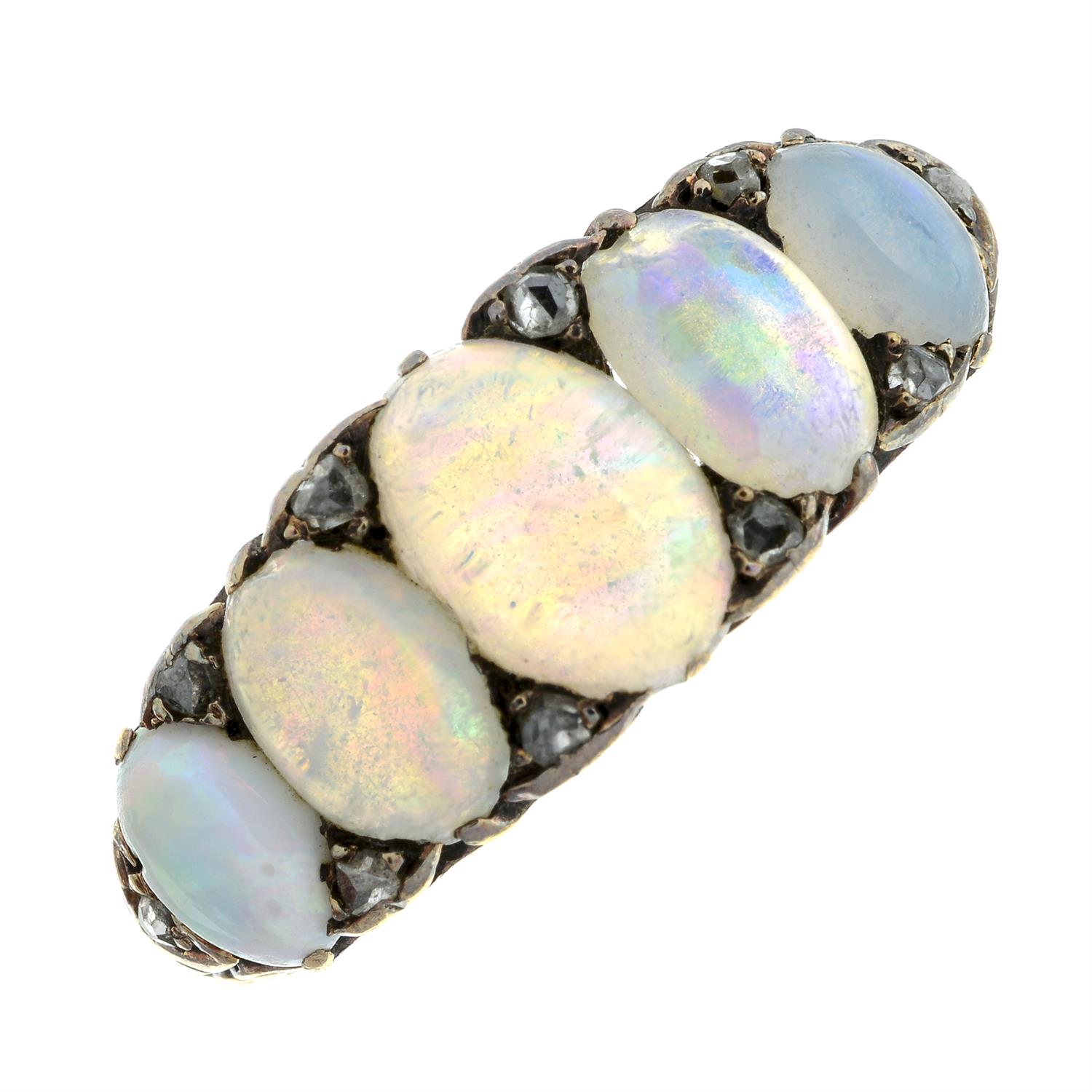 19th century 18ct gold opal five-stone and diamond ring - Image 2 of 5