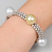 'South Sea' cultured pearl and diamond bracelet
